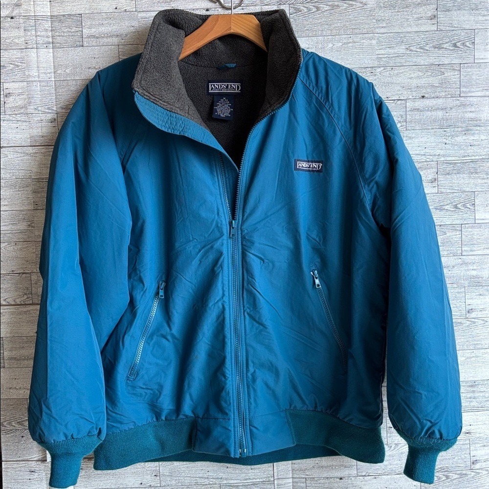 Lands End Coat Squall Jacket Mens Medium blue Y2K fleece Vintage Ski‎ oversized